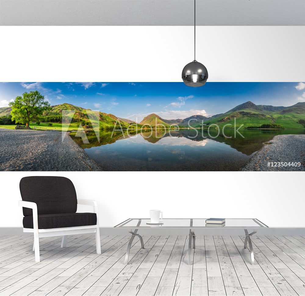 Stunning lake panorama in District Lake at dusk England from Wallmural